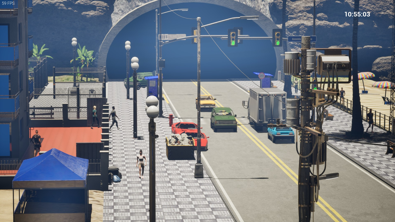 Captura de tela do jogo de um ponto de ônibus.