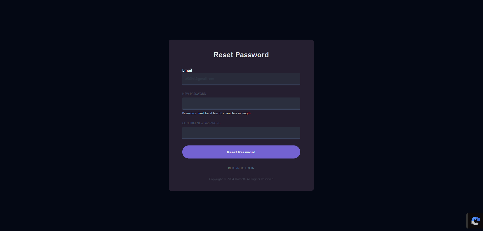 Password creation page.