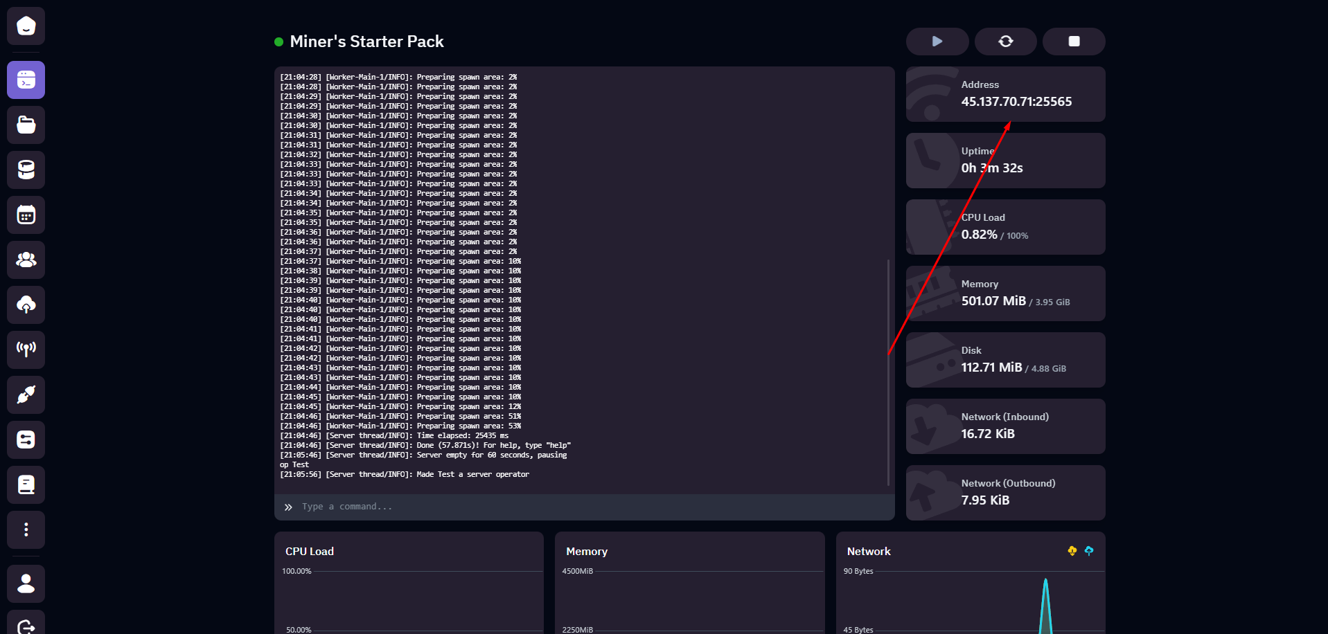 Minecraft connection settings showing server IP.